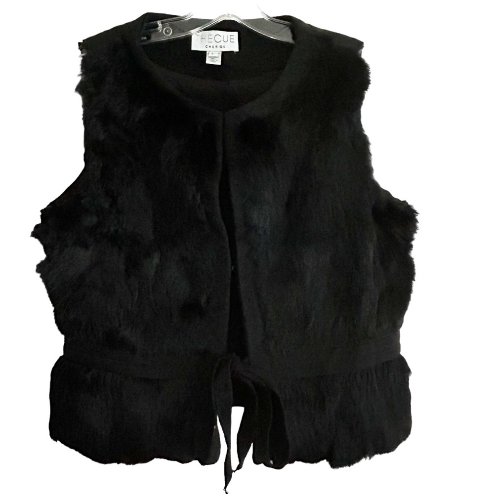 THE CUE Cherqu by Anthropologie Black Cashmere Fur Vest L